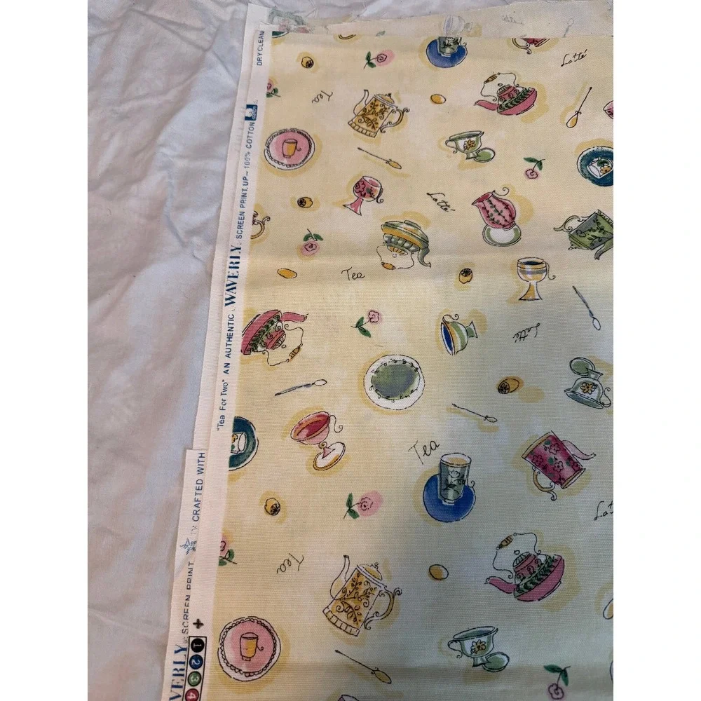 VTG new Waverly Tea Coffee Latte Fabric 1.9 yards‎ Yellow Cotton 45